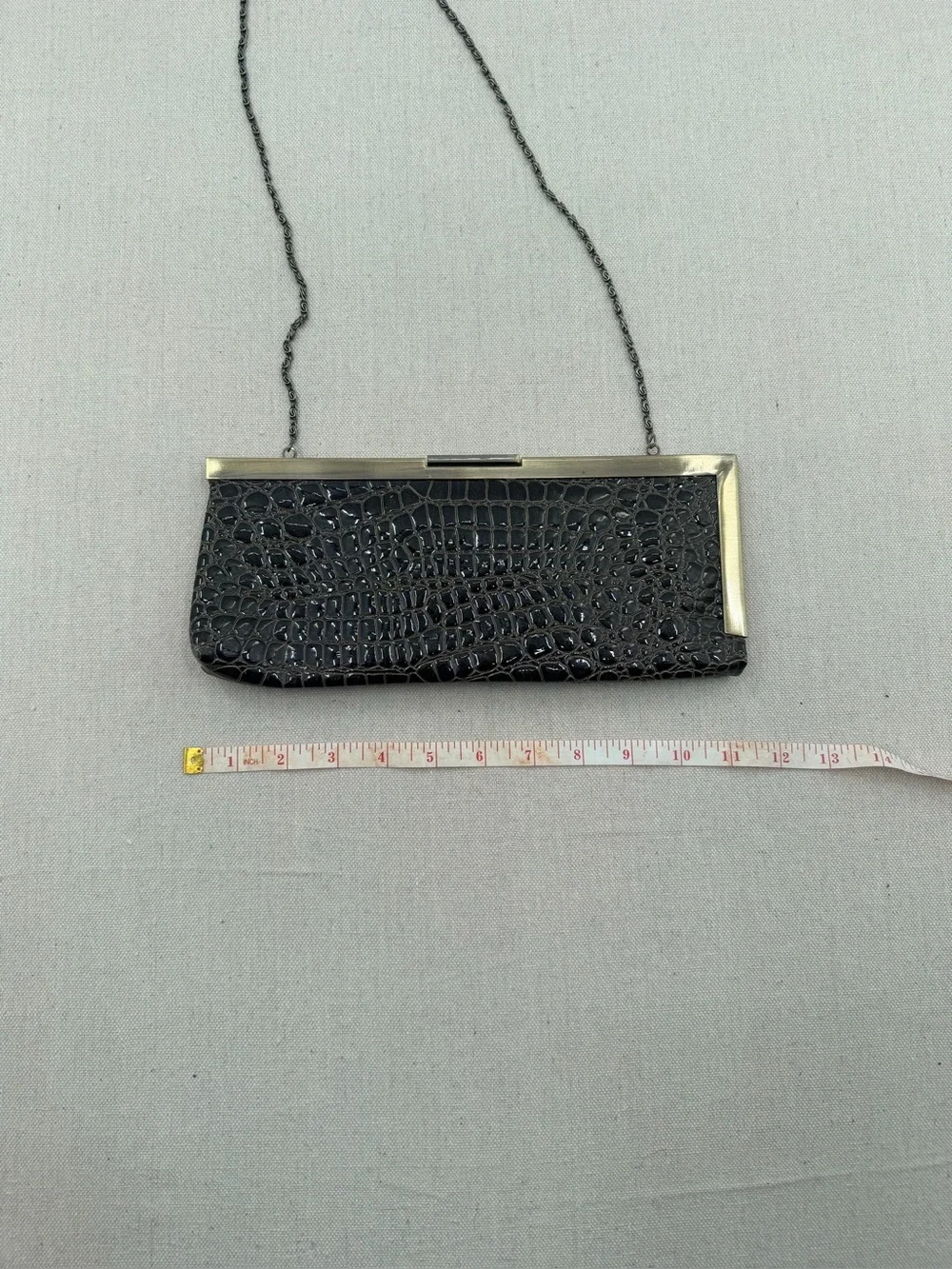 Jessica McClintock Brown Croc-Embossed Chain-Handle Evening Clutch